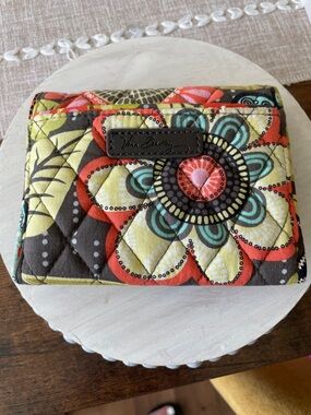 Vera Bradley Quilted Floral Bifold Wallet in Coral, Teal & Yellow